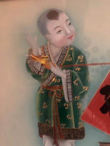 Chinese achter glas schildering in houten lijst