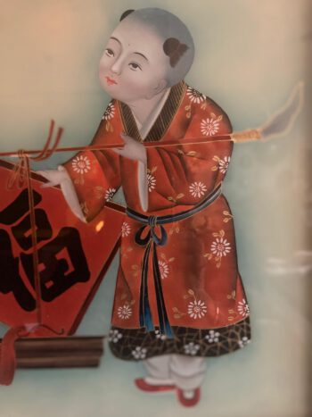 Chinese achter glas schildering in houten lijst